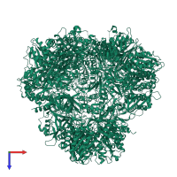 Homo dodecameric assembly 1 of PDB entry 4r8f coloured by chemically distinct molecules, top view.