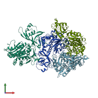 PDB entry 4r8f coloured by chain, front view.