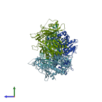 PDB entry 4r8f coloured by chain, side view.