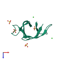 Homo dimeric assembly 2 of PDB entry 4rbw coloured by chemically distinct molecules, top view.