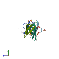 PDB entry 4rbw coloured by chain, side view.