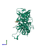 PDB entry 4rd6 coloured by chain, side view.