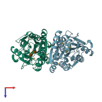 PDB entry 4rk7 coloured by chain, top view.