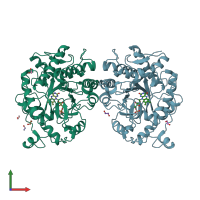 PDB entry 4rnx coloured by chain, front view.