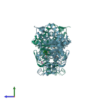 PDB entry 4rnx coloured by chain, side view.