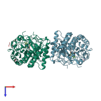 PDB entry 4rnx coloured by chain, top view.