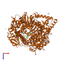 Monomeric assembly 2 of PDB entry 4rpu coloured by chemically distinct molecules, top view.