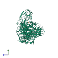 PDB entry 4rtd coloured by chain, side view.