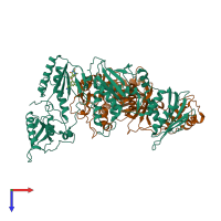 PDB entry 4rw8 coloured by chain, top view.