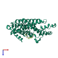 PDB entry 4rxa coloured by chain, top view.