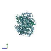 PDB entry 4ry7 coloured by chain, side view.