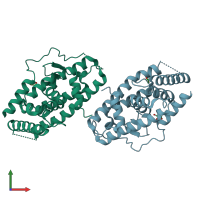 PDB entry 4rze coloured by chain, front view.