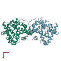 PDB entry 4rze coloured by chain, top view.