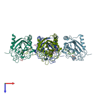 PDB entry 4tkg coloured by chain, top view.