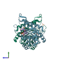 PDB entry 4tkm coloured by chain, side view.