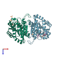 PDB entry 4tkm coloured by chain, top view.