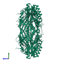 Circadian clock oscillator protein KaiC in PDB entry 4tl7, assembly 1, side view.