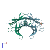 PDB entry 4tnf coloured by chain, top view.