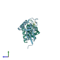 PDB entry 4tns coloured by chain, side view.