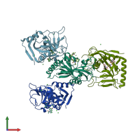 PDB entry 4tor coloured by chain, front view.