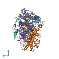 PDB entry 4tqq coloured by chain, side view.