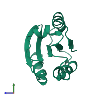 Monomeric assembly 1 of PDB entry 4trx coloured by chemically distinct molecules, side view.