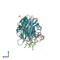 PDB entry 4tso coloured by chain, side view.