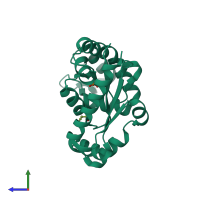 PDB entry 4ttr coloured by chain, side view.