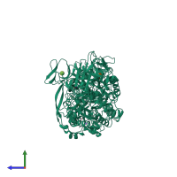 PDB entry 4ttu coloured by chain, side view.