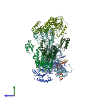 PDB entry 4tui coloured by chain, side view.