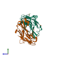 PDB entry 4tul coloured by chain, side view.