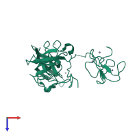 Monomeric assembly 1 of PDB entry 4tvr coloured by chemically distinct molecules, top view.