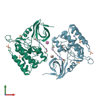 PDB entry 4tw9 coloured by chain, front view.