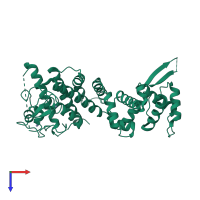 Monomeric assembly 1 of PDB entry 4txa coloured by chemically distinct molecules, top view.