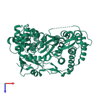 Monomeric assembly 3 of PDB entry 4txs coloured by chemically distinct molecules, top view.