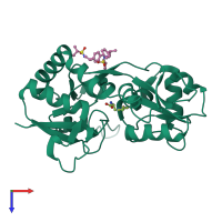 Monomeric assembly 1 of PDB entry 4u23 coloured by chemically distinct molecules, top view.