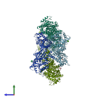 PDB entry 4u2p coloured by chain, side view.