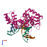 PDB entry 4ub5 coloured by chain, top view.