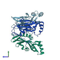 PDB entry 4uey coloured by chain, side view.