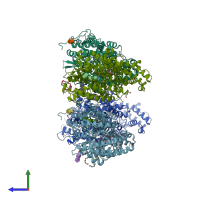 PDB entry 4ufb coloured by chain, side view.