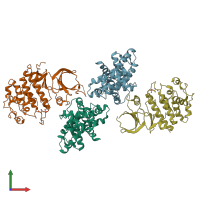 PDB entry 4un0 coloured by chain, front view.