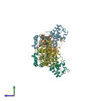 PDB entry 4un0 coloured by chain, side view.