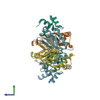 PDB entry 4un1 coloured by chain, side view.