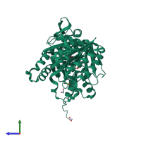 PDB entry 4ust coloured by chain, side view.
