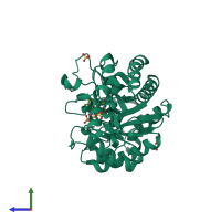 PDB entry 4utj coloured by chain, side view.