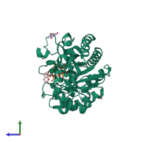 PDB entry 4utl coloured by chain, side view.