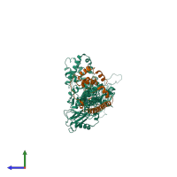 PDB entry 4uva coloured by chain, side view.