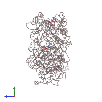 PDB entry 4uxt coloured by chain, side view.