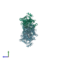 PDB entry 4v2r coloured by chain, side view.