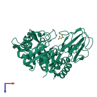 Monomeric assembly 2 of PDB entry 4w5u coloured by chemically distinct molecules, top view.